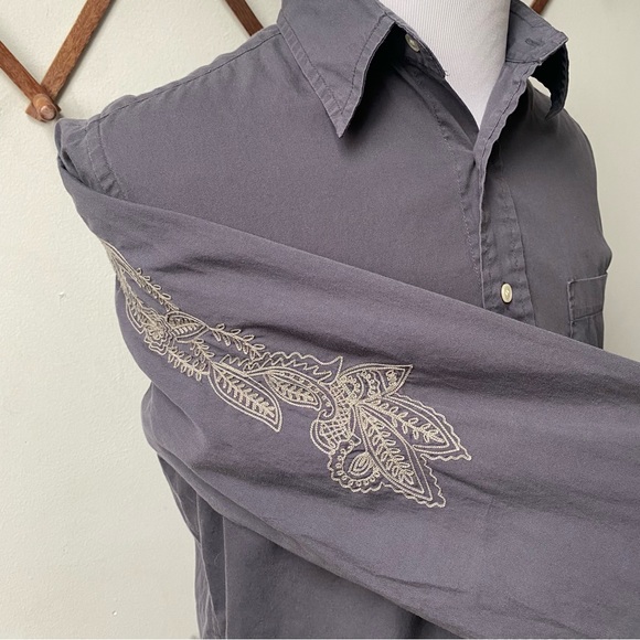 Lucky Brand Bohemian Embroidery Trim Button Up Shirt - Picture 4 of 16